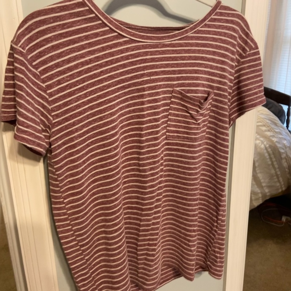 Maroon Striped Short Sleeve Tee